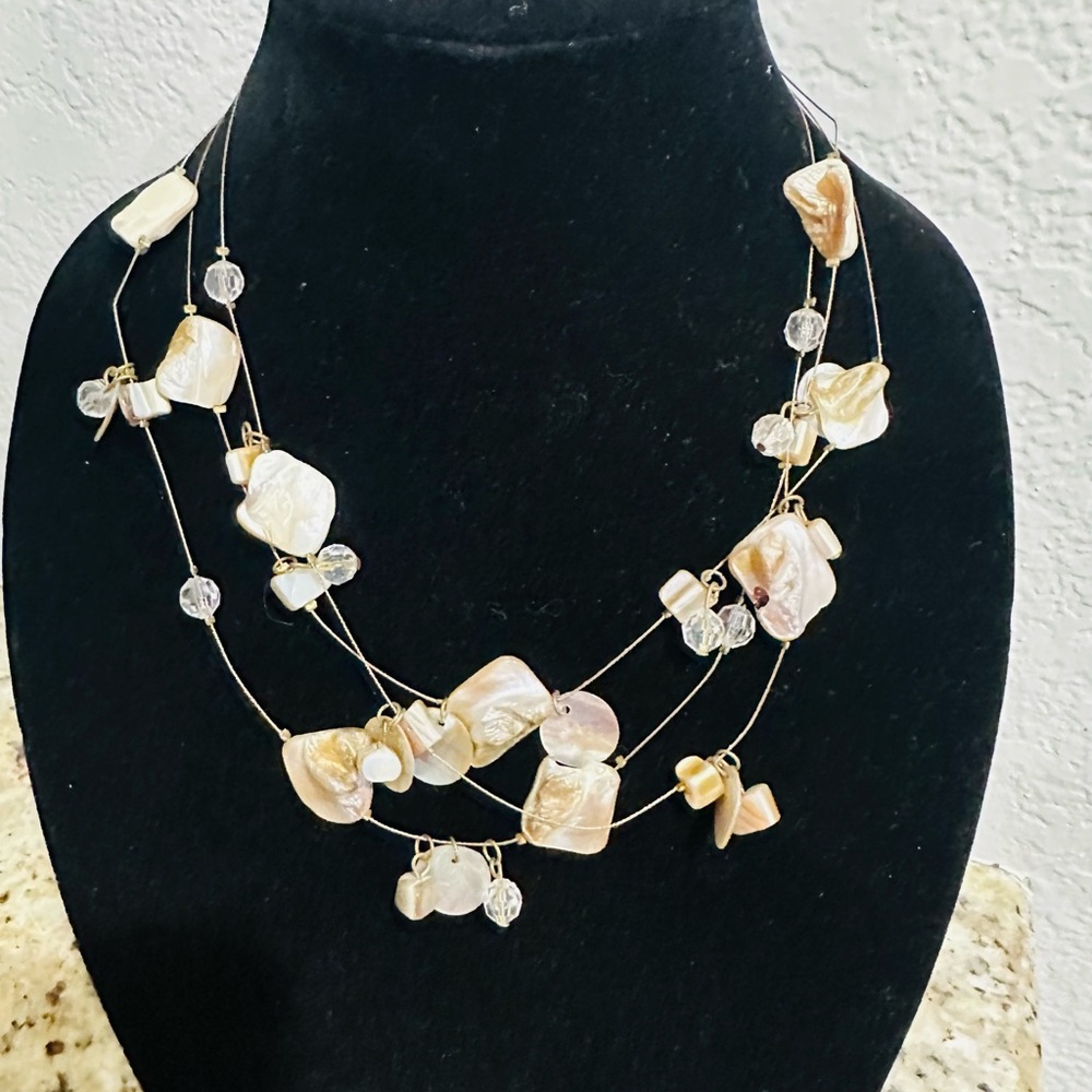 Cream and Silver Multi-Strand Necklace with Organic Design